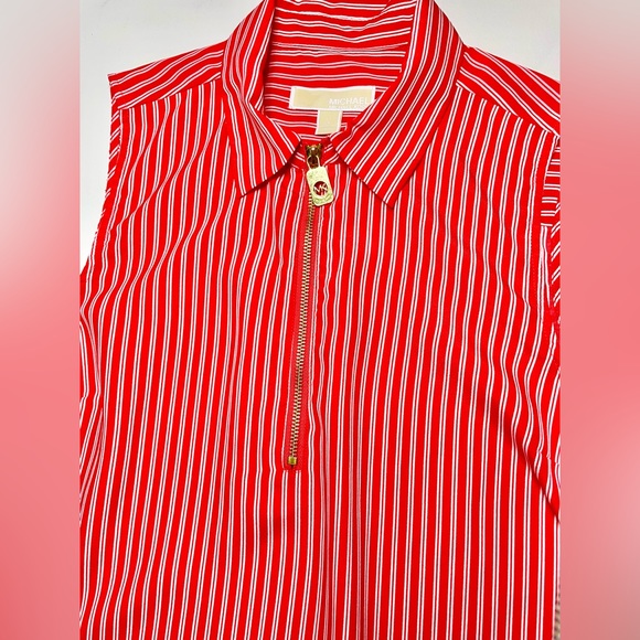 Michael Kors Red and White Stripe Top with gold MK hardware | Large - Picture 3 of 10